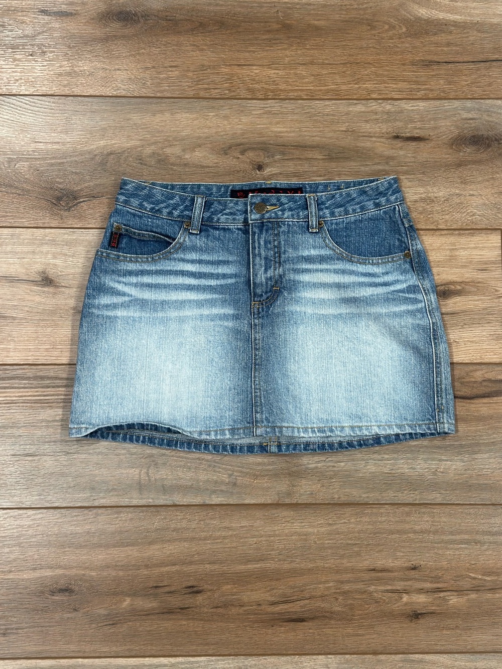 MUDD Vintage 2000s Y2k Faded Low-rise 100% Cotton Denim Mini Skirt | Size 28”